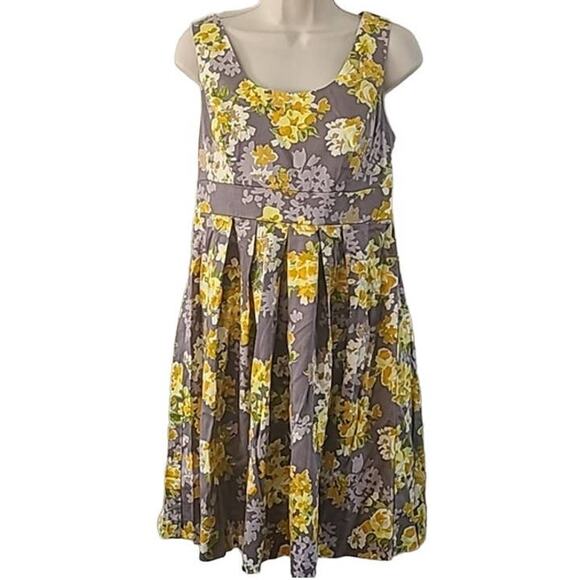 R&K Originals Women's Sleeveless Floral A-Line Dress - Size 6 Yellow & Tan